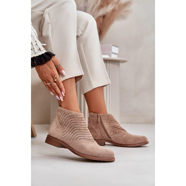 Kesi Dámske ploché členkové topánky na podpätku Acrylic Beige S.Barski 57826239