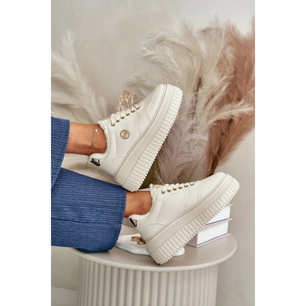 Kesi Dámske športové tenisky zateplené na pevnej podrážke béžové 62339634