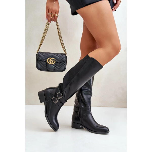 Kesi Dámske topánky pod kolená na podpätku s prackami Black Lotina 62288828