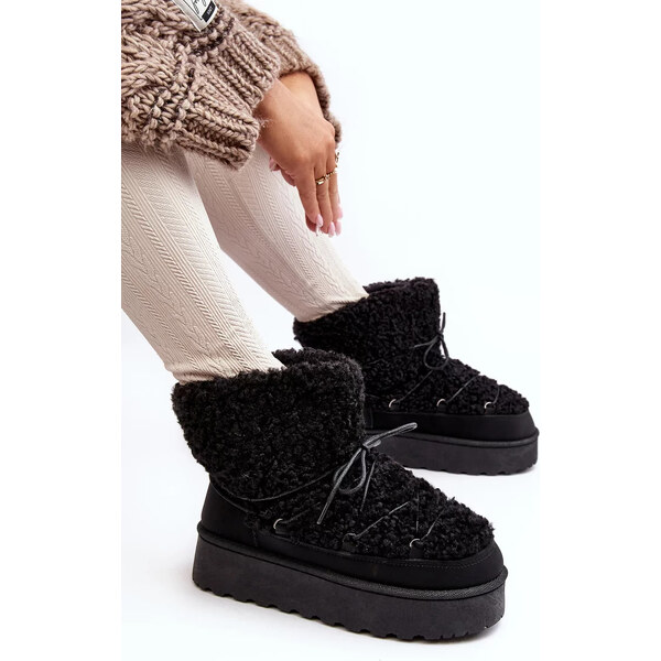 Kesi Dámske šnurovacie snehové topánky s hrubou podrážkou, čierne Loso 62317086