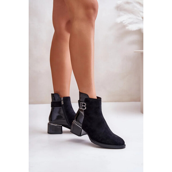 Kesi Elegantné členkové topánky na podpätku zateplené čierne 62289052