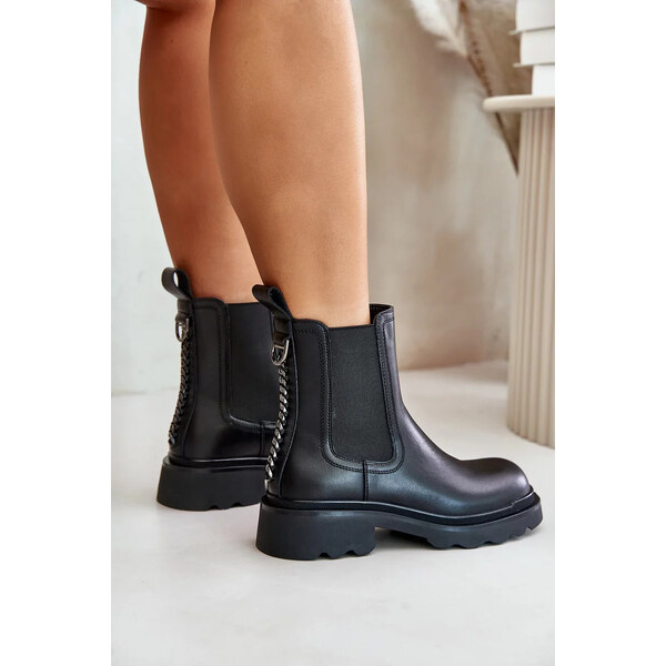 Kesi Kožené členkové topánky Chelsea s ozdobným reťazcom zateplené D&A 62289079