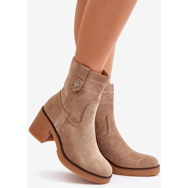 Kesi Zateplené dámske členkové topánky na podpätku Brown Vailia 62289064