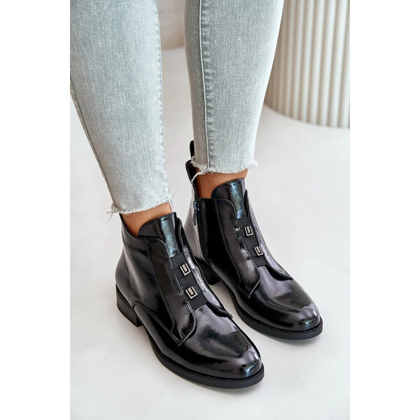 Kesi Lakované členkové topánky so zipsom Teplý plochý podpätok S 62289092