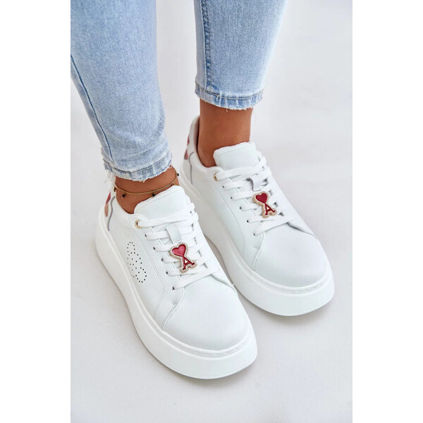 Kesi Dámske kožené tenisky na platforme s brošňou a ozdobným kvetom 62317122