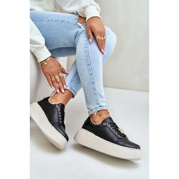 Kesi Dámske kožené tenisky na platforme s brošňou Vinceza Black 62317121