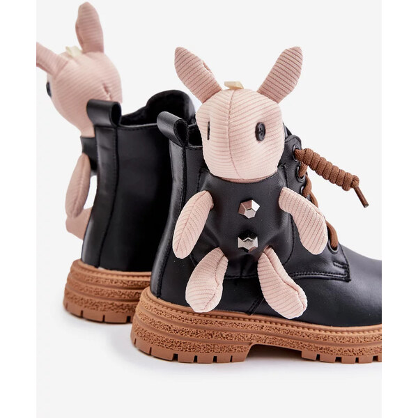 Kesi Kožené zateplené detské členkové topánky na zips s medvedíkom 62441012