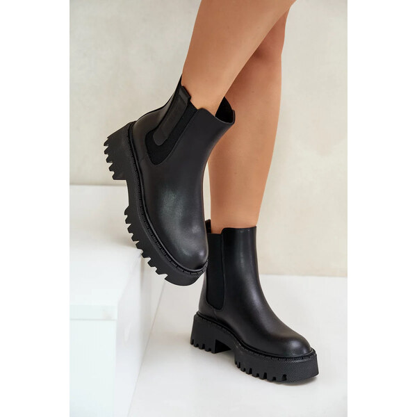 Big Star Shoes Dámska kožená zateplená členková obuv Big Star Chelsea 62289169