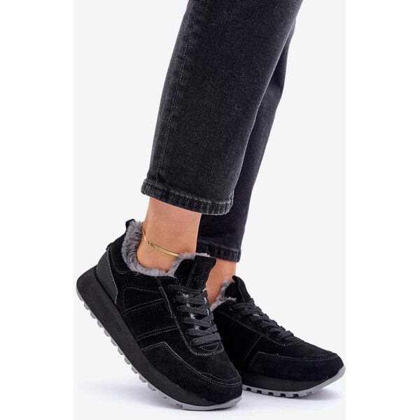 Big Star Shoes Semišové dámske tenisky s kožušinou a lesklým prvkom 64541283