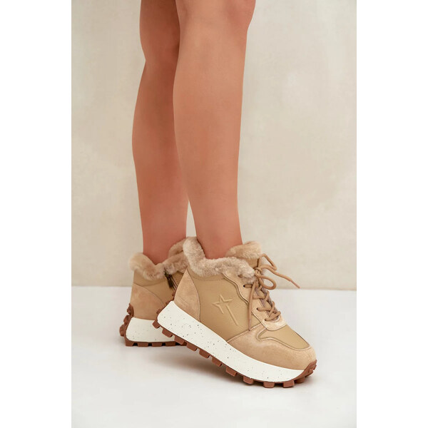 Big Star Shoes Dámske kožené tenisky s kožušinou na platforme Big Star 64541284