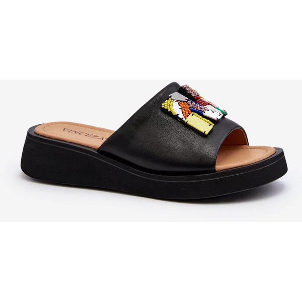 Kesi Dámske kožené papuče s čiernym lemovaním Asames 55727990