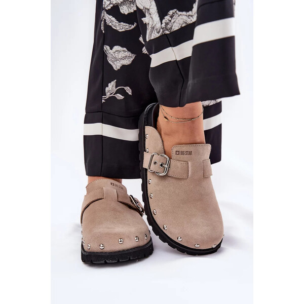 Big Star Shoes Dámske semišové papuče na platforme Big Star - béžové 64729024