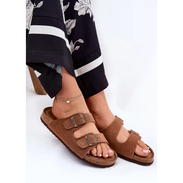 Big Star Shoes Dámske semišové papuče s prackami Big Star - hnedé 64729073