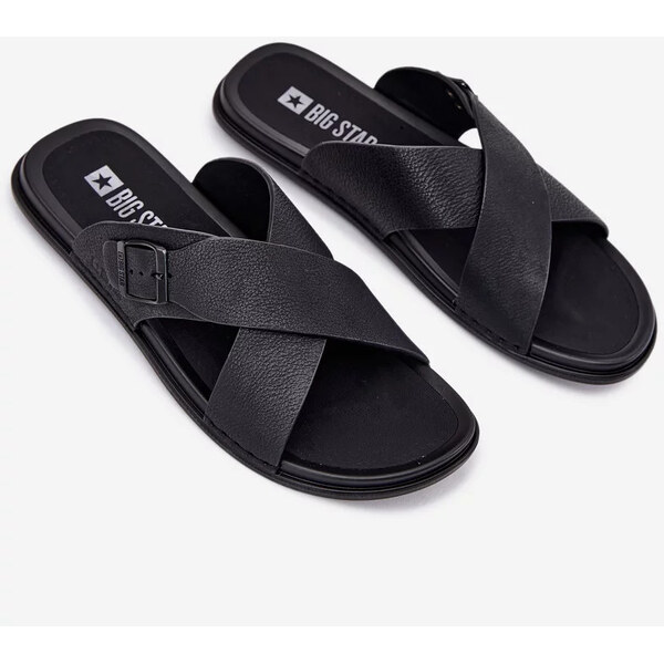 Big Star Shoes Pánske kožené papuče s prackou Big Star - čierne 65445980