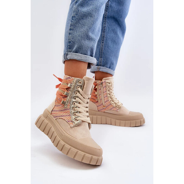 Kesi Béžové dámske vysoké tenisky na masívnej platforme Kernia 65449773