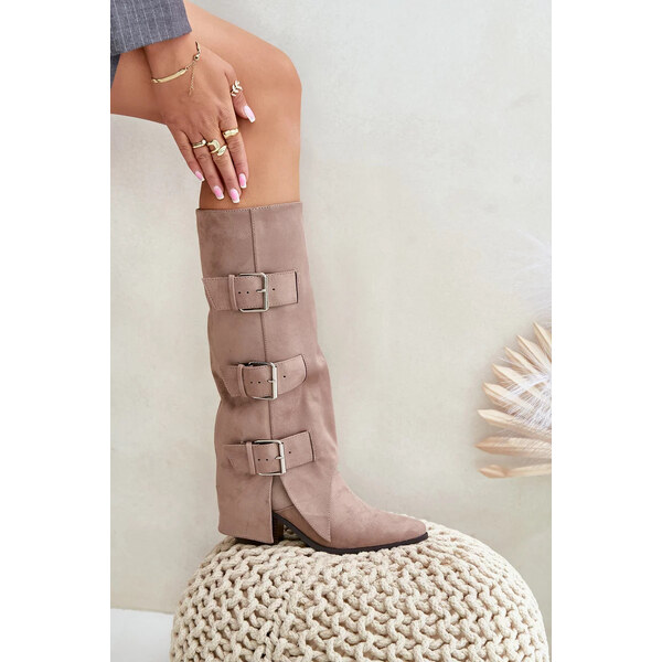 Kesi Topánky na podpätku s ohnutou holennou časťou a prackami Béžová 65492656