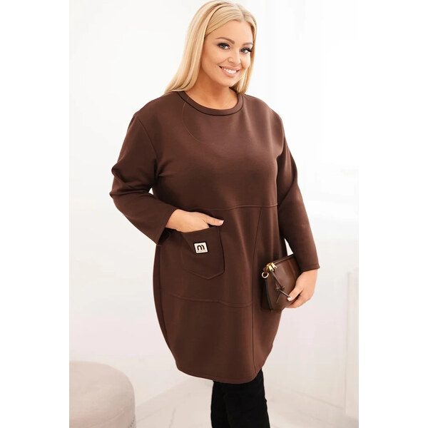 Kesi Hnedé dámske mikinové šaty pre plnoštíhle s viskózou 65957511