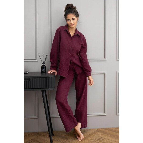 Sensis Dámske mušelínové pyžamo Colette bordové dlhé 66060730