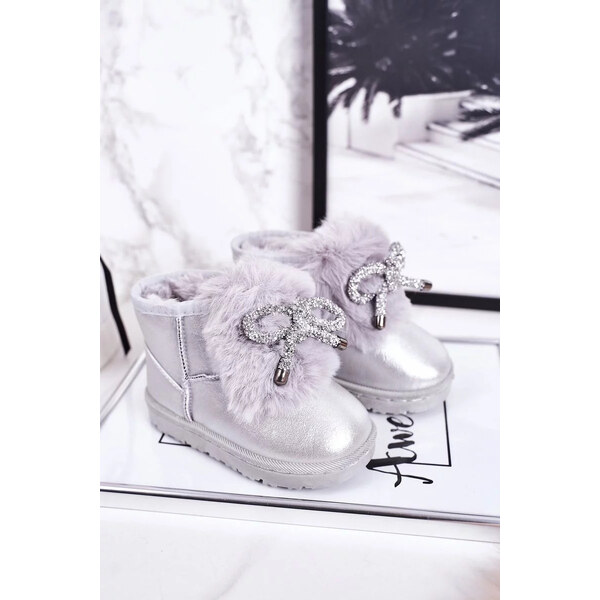 Kesi Dívčí Sněhové Teple Boty S Kožešinou Stříbrné Aurora 49786145