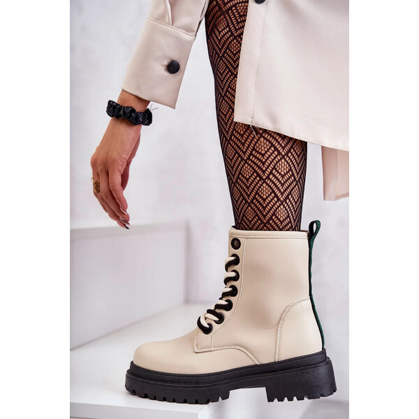 Kesi Dámské kožené boty Workers Světle béžové Denila 49786809