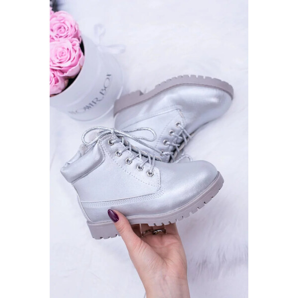 Kesi práškové stříbrné teplé Dětské boty traper Dexter 53391904