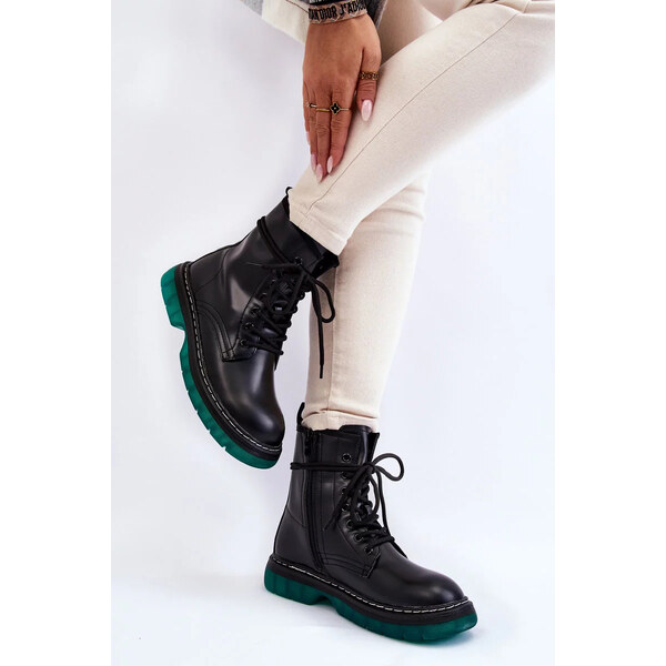Kesi Dámské šněrovací boty se zelenou podrážkou černá Trinah 53356626
