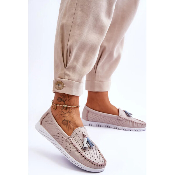 Kesi Dámské prolamované kožené mokasíny Světle růžové Lanzarot 51484697