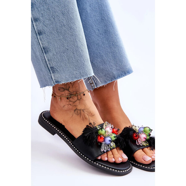 Kesi Pantofle s ozdobnými korálky S.Barski Černé 55727562