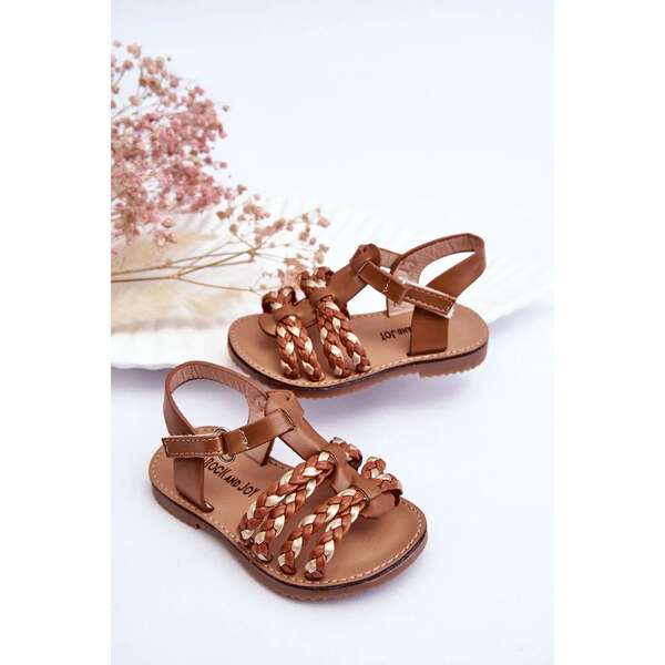 Kesi Dětské sandály na suchý zip s pruhy Hněde Sammy 52355538