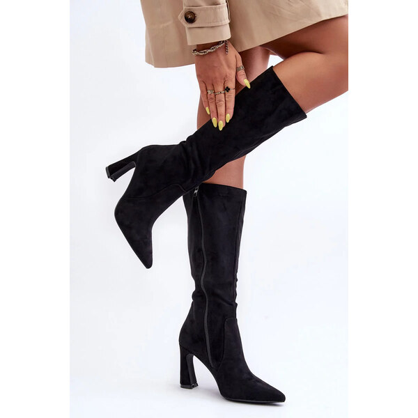 Kesi Na Sloupku Zamszové Kozáky Černé Adrolio 55727638