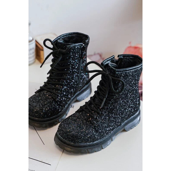 Kesi Dětské třpytivé zateplené kotníkové boty na zip, černá Saussa 53392105