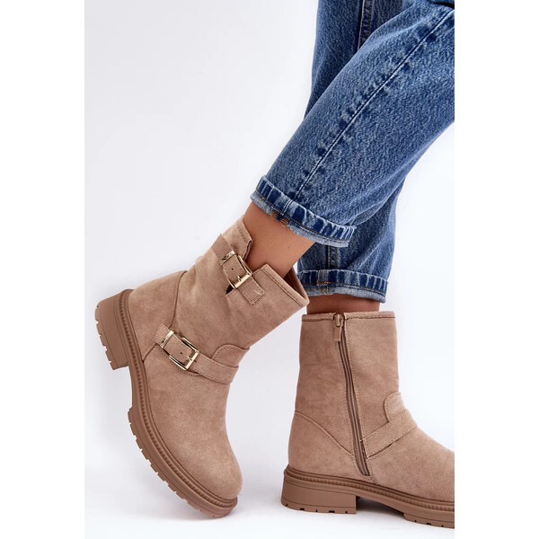 Kesi Dámské ploché kozačky s přezkami, béžová Bliggore 54915569