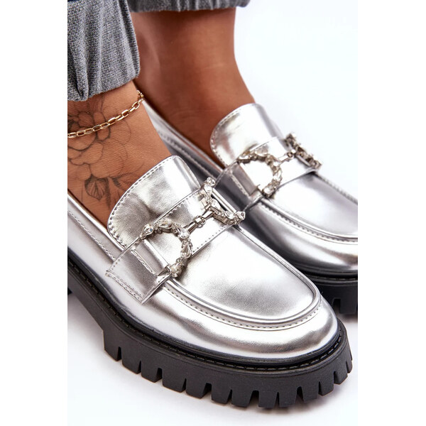 Kesi Dámské kožené boty s robustními vysokými podpatky, stříbrná 53356723