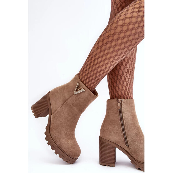 Kesi Dámské semišové kotníkové boty na vysokém podpatku se zdobením, 53356733