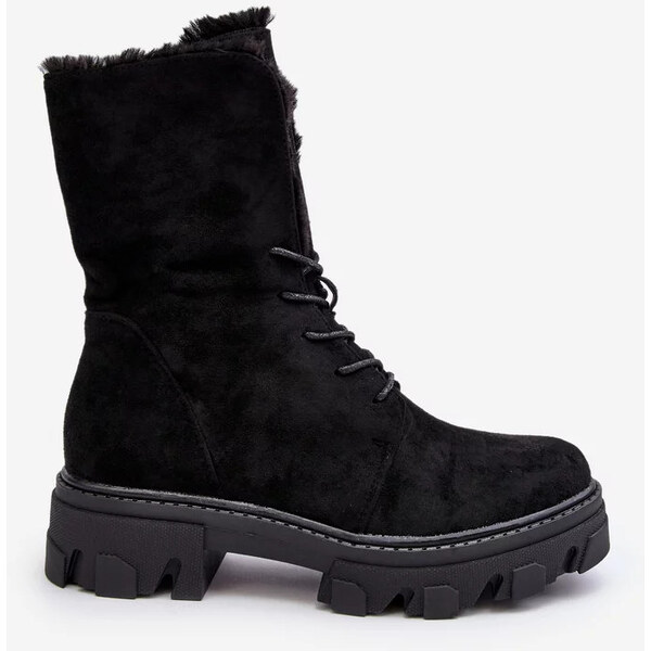 Kesi Semišové šněrovací pracovní kotníkové boty s kožíškem, černé 53392088