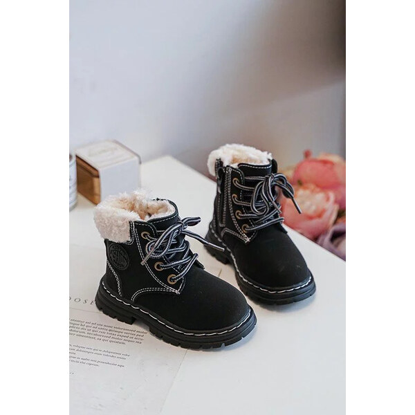 Kesi Dětské boty Trapper se zipem a ovčí kůží, černá Marialee 53392166