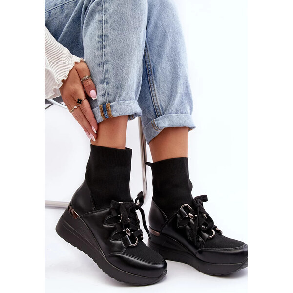 Kesi Dámské kotníkové boty na klínku s ponožkou černá Heladina 53292686