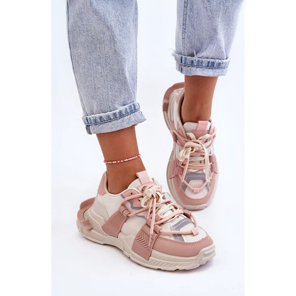 Kesi Dámske módne šnurovacie športové topánky béžovo-ružové Chillout! 57117091