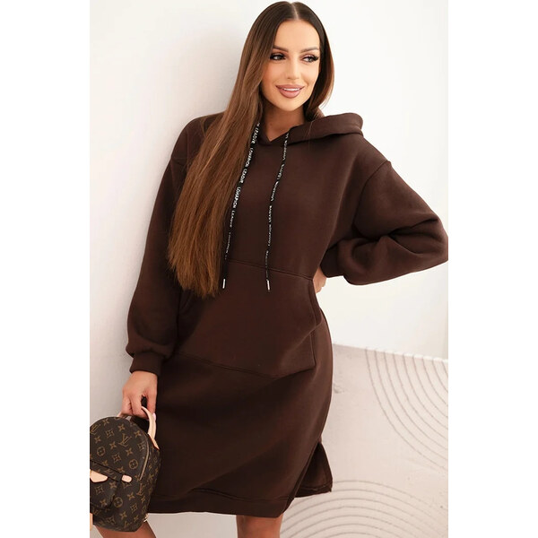 K-Fashion Dámske bavlnené zateplené šaty s kapucňou Brown 65955511