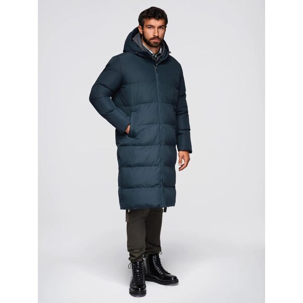 Ombre Clothing Atraktívna prešívaná tmavomodrá pánska parka V2 JALJ 65971037