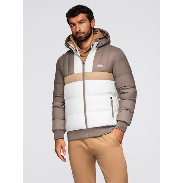 Ombre Clothing Béžovo-biela prešívaná retro bunda V2 JALP-0296 65971047