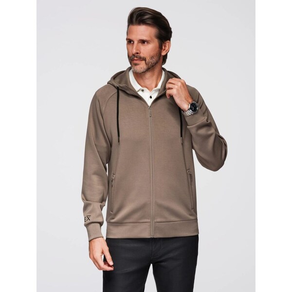 Ombre Clothing Pútavá hnedá mikina s logom V3 SSZP-0216 65971051