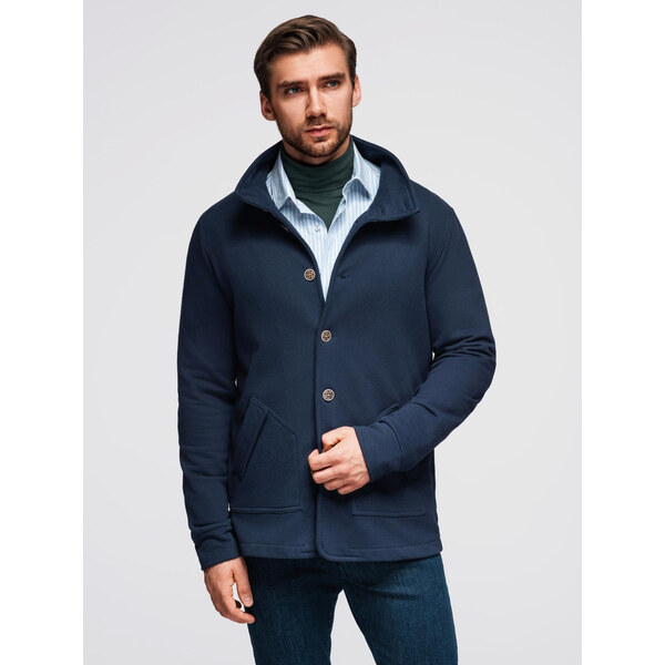 Ombre Mens button-down sweatshirt with collar - navy blue 65992012