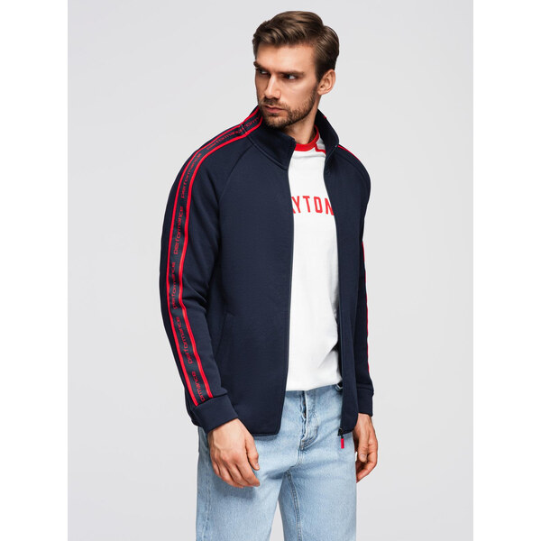 Ombre Mens unbuttoned sweatshirt with piping and high collar - navy 66185620