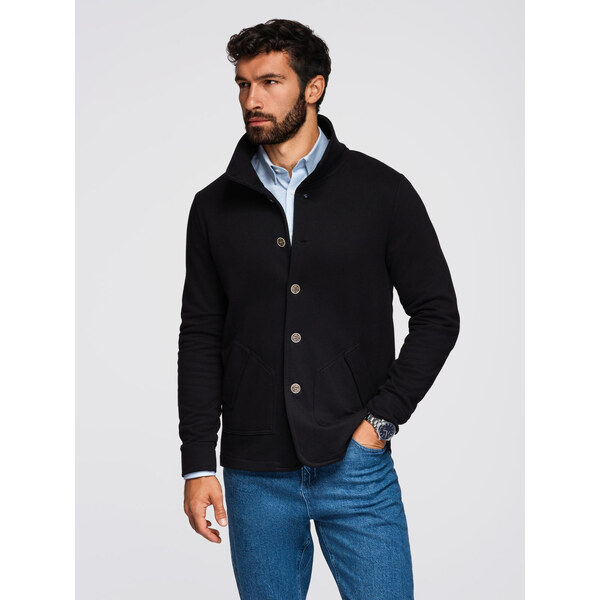 Ombre Mens button-down sweatshirt with stand-up collar - black 65992013