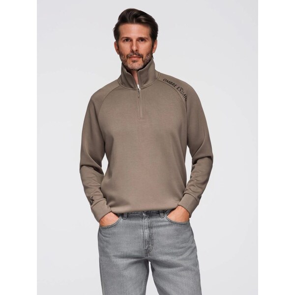 Ombre Clothing Pánska hnedá mikina s logom a s vysokým golierom V3 65972514