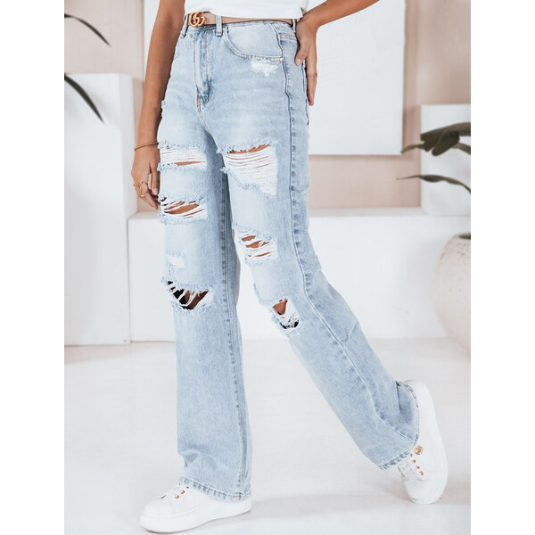 BASIC Svetlomodré dámske potrhané džínsy s vysokým pásom UY2801 65976364