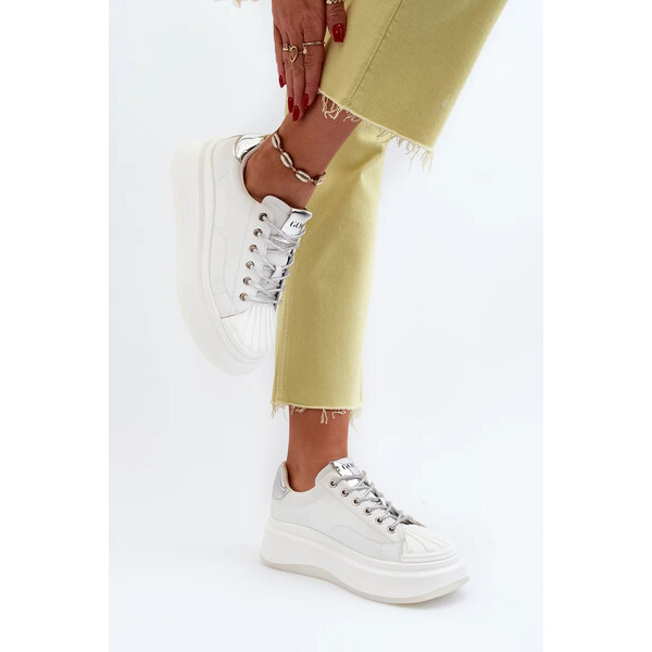 Kesi Dámské kožené tenisky na platformě GOE bílé 55678139