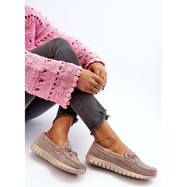 Kesi Béžové dámské mokasíny s mašlí 51489591