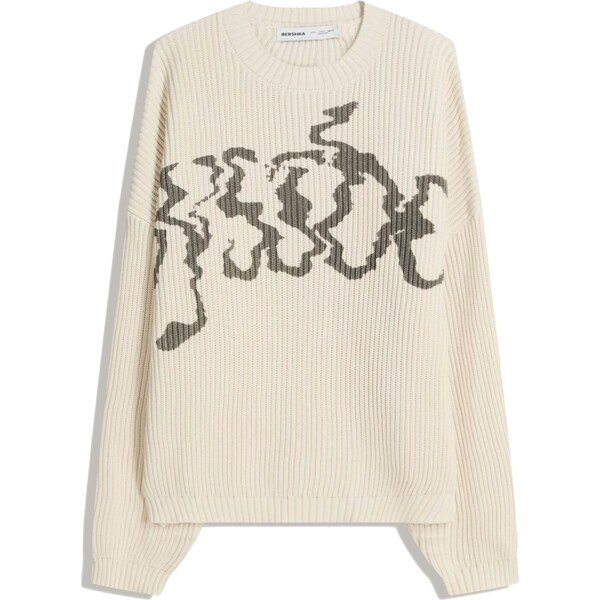 Bershka Sveter olivová / šedobiela 65981472